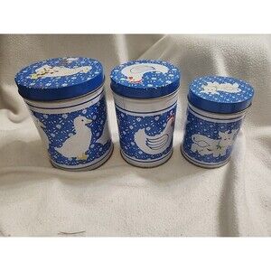 Vintage 1980's Duck Farm Animals Metal Tin Canister Farmhouse Decor Set of 3